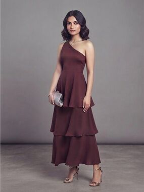 True Violet  Tiered Asymmetrical Maxi Evening Dress With Ruffles